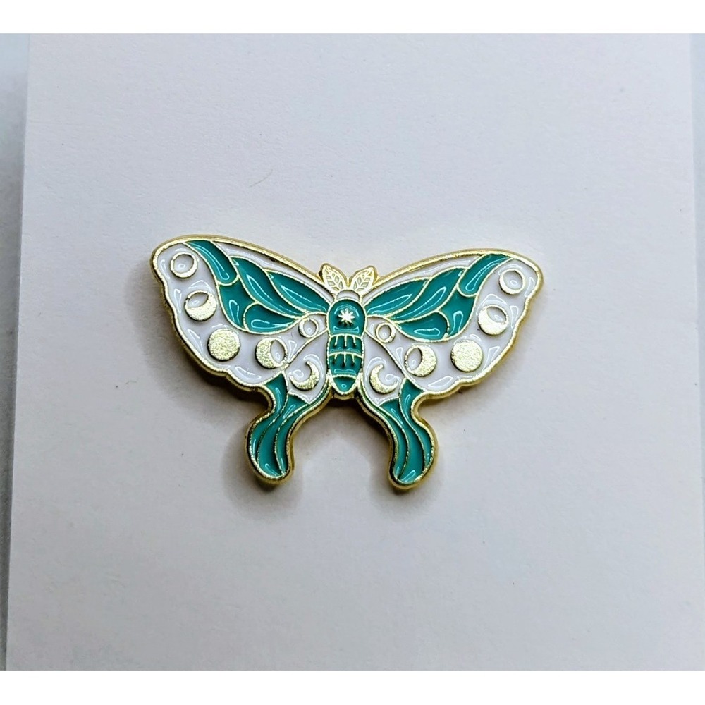 Blue And White Moon Phases Pattern Moth Enamel Pin